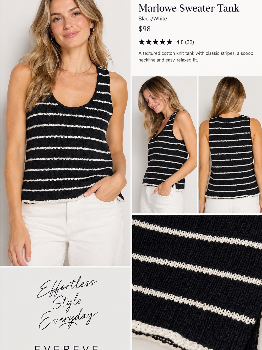 Evereve Black and White Striped Knit Tank